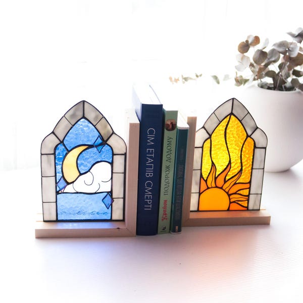 Bookends Stainedglass Booklover gift Suncatcher Unique bookends Room decor for home