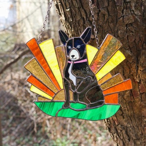 Suncatcher Dog and Sun Stained Glass decor for home Handmade gift Glass Wall Window Hangings Custom pet portrait Gift for pet lover image 9