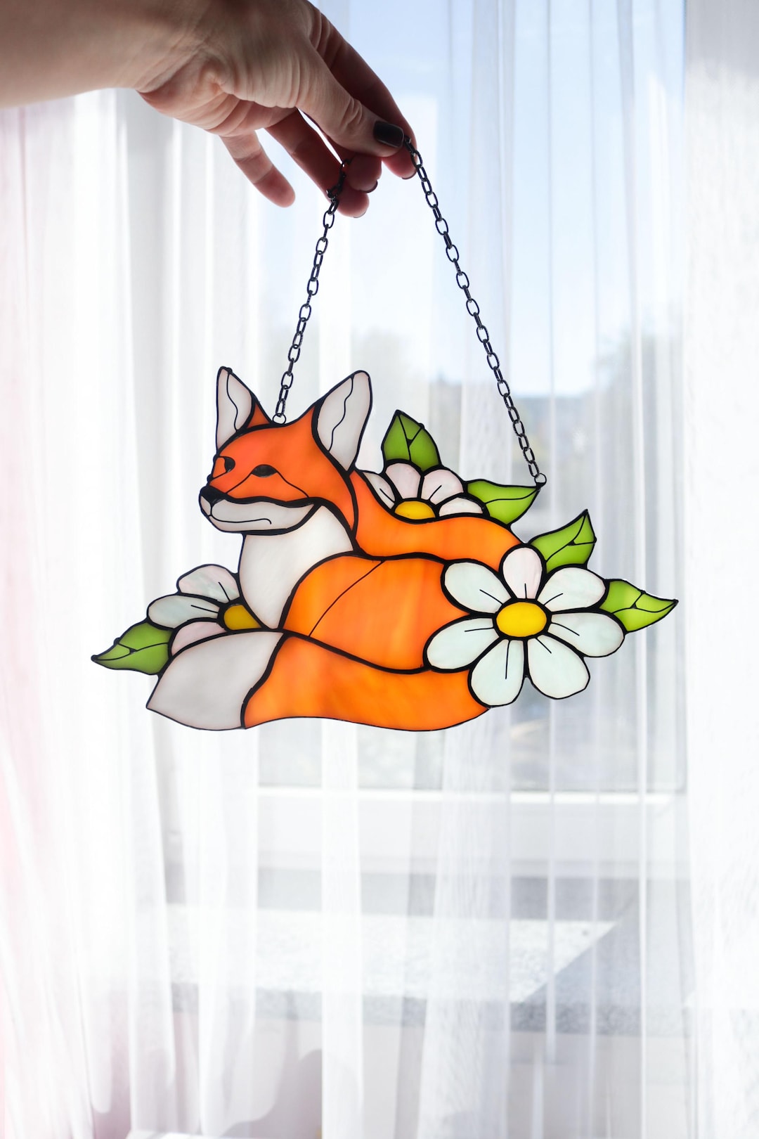 Fox Window Cute Fox Suncatcher Stained Glass Window Hangins Glass Wall Decor ...
