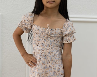 Floral Toddler Dress | Knit Rayon A-Line, Puff Sleeves