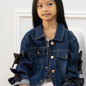 Girl&#39;s Oversize Denim Jacket with Bow sleeves
