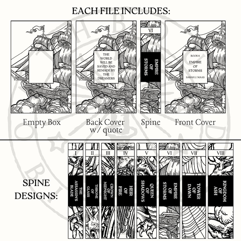 Troon van glas serie boekbinden omslag ontwerp png-bestanden – volledige set ontwerpen - Sarah J Maas boeken voor de Cricut en silhouet vinyl snijden afbeelding 2
