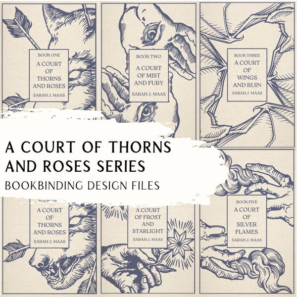 Hof van doorns en rozen serie boekbinden omslagontwerp png- en SVG-bestanden – volledige set ontwerpen - Sarah J Maas Books voor Cricut vinyl