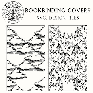 2 file di taglio SVG per copertine di rilegatura - File di design per copertine di libri vintage con fiamme e nuvole - Design fiabesco per taglio vinile Cricut