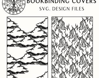 2 Buchbinde-Cover SVG-Schnittdateien - Flammen & Wolken Vintage Buchseiten-Cover Design Dateien - Märchen-Design für Cricut Vinyl Schneiden