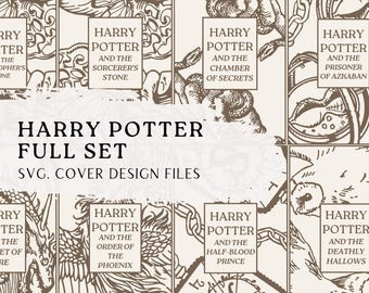 Volledige set Harry Potter-boekbinden, omslagontwerpen opnieuw inbinden, SVG. bestanden met stekels - Voor snijmachines: Cricut en Silhouette.