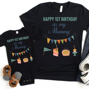 Alles Gute zum 1. Geburtstag als meine Mami-Mama-Mama-Baby-Outfit-Set Geburtstagsgeschenk Überraschungsparty Body Neue Mama-Mama-T-Shirt Geburtstagsgeschenk