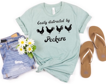 Gemakkelijk afgeleid door pikken shirt, shirt grappige kippen voor dames, Animal Lover Homestead tshirt, boer meisje tshirt, kip eigenaar cadeau