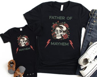 Father Of Mayhem T-Shirt, Dad Matching Kids, Cool Dad Gift, Dad of Girl, Father Son, Father Daughter, Expectant Father, Edgy Dad Tee-Shirt