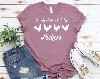 Gemakkelijk afgeleid door pikken shirt, shirt grappige kippen voor dames, Animal Lover Homestead tshirt, boer meisje tshirt, kip eigenaar cadeau