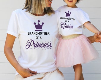 Grandmother of a Princess, Granddaughter of a Queen Matching Grandma and Me Shirts for Baby Girl, Toddler, Grandma and Baby Matching Outfits