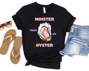 Camiseta "Más húmedo que una ostra", camiseta gráfica divertida retro, camiseta con humor único, idea genial para regalar, ropa informal de moda, ropa divertida, amante de los mariscos