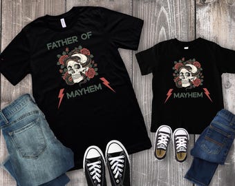 Father Of Mayhem T-Shirt, Dad Matching Kids, Cool Dad Gift, Dad of Girl, Father Son, Father Daughter, Expectant Father, Edgy Dad Tee-Shirt