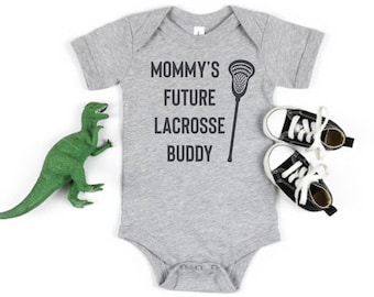 Mommy's Future Lacrosse Buddy Baby Bodysuit One Piece, Funny Baby Gifts | Lacrosse Themed Baby Clothing | Lacrosse Dad | Lax Baby Stuff