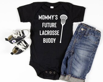Mommy's Future Lacrosse Buddy Baby Bodysuit One Piece, Funny Baby Gifts | Lacrosse Themed Baby Clothing | Lacrosse Dad | Lax Baby Stuff