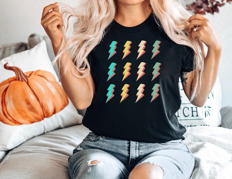 Lightning Bolt Shirt Lightning Bolt Grid Tshirt Womens Etsy