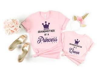 Grandmother of a Princess, Granddaughter of a Queen Matching Grandma and Me Shirts for Baby Girl, Toddler, Grandma and Baby Matching Outfits