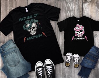 Father Of Mayhem T-Shirt, Dad Matching Kids, Cool Dad Gift, Dad of Girl, Daddy Daughter, Father Daughter, Expectant Father, Edgy Dad Tee