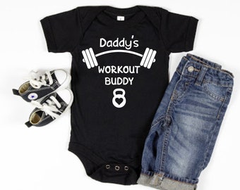 Daddy's Workout Partner Bodysuit Baby One Piece Dad's Workout Buddy Future Lifting Buddy Gym Yoga Fit Like Daddy Strong Bodybuilder New Dad