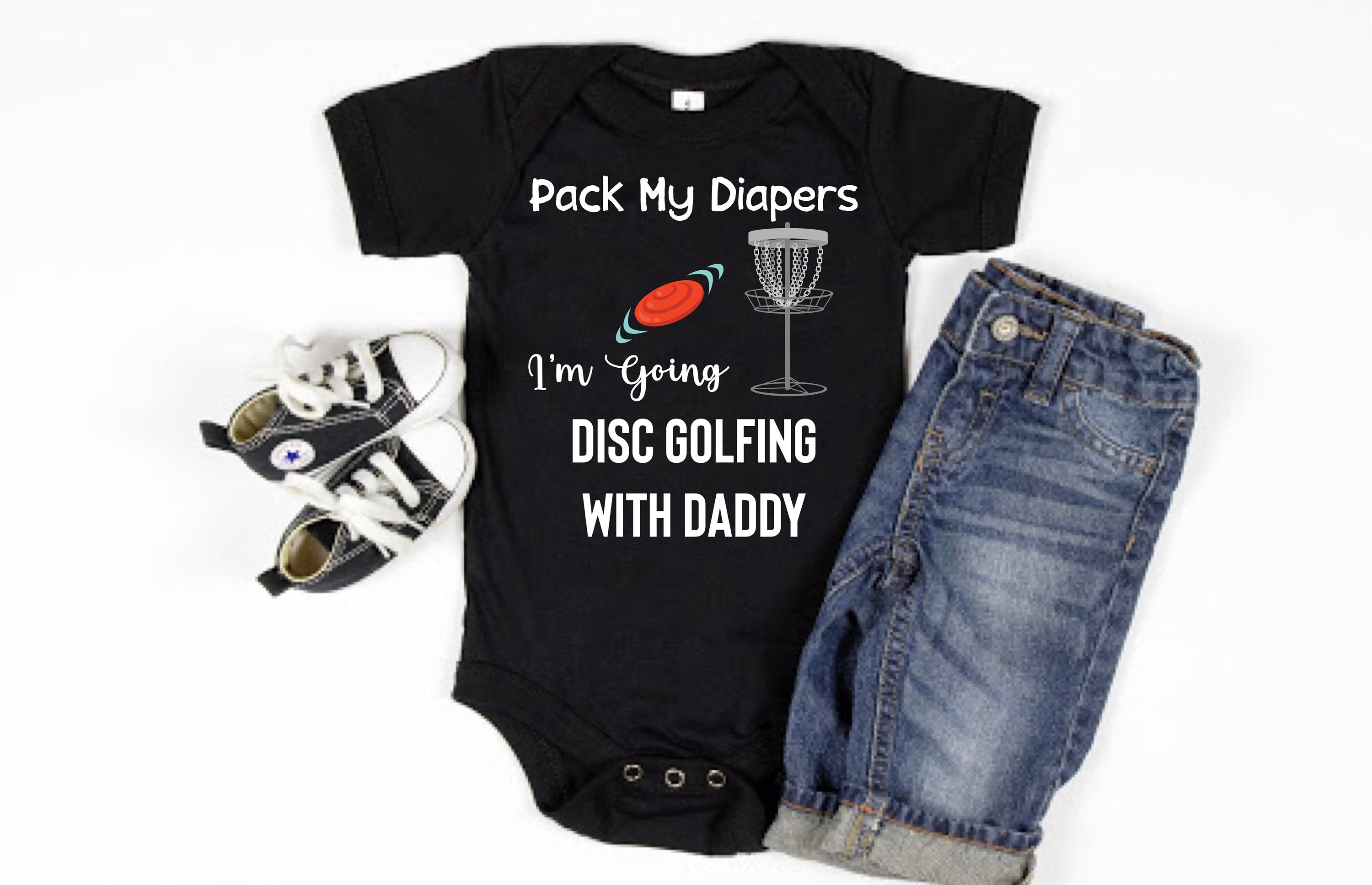 Disc Golf Baby One Piece or Toddler T-Shirt, Pack My Diapers I'm Going Disc Golfing With My Daddy, Disc Golf Gift, Future Disc Golf Buddy