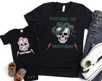 Father Of Mayhem T-Shirt, Dad Matching Kids, Cool Dad Gift, Dad of Girl, Daddy Daughter, Father Daughter, Expectant Father, Edgy Dad Tee