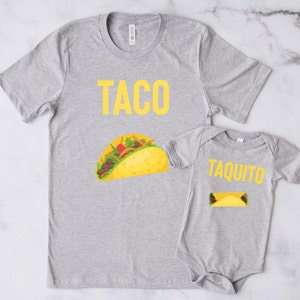 Taco & Taquito T-shirt da uomo e body per neonato Set coordinato per papà e bambino, camicia Taco, camicia Taquito, camicie divertenti, regalo per la festa del papà papà