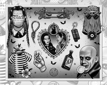 Print 11x14 &quot;Addams Family&quot; Tattoo Flash
