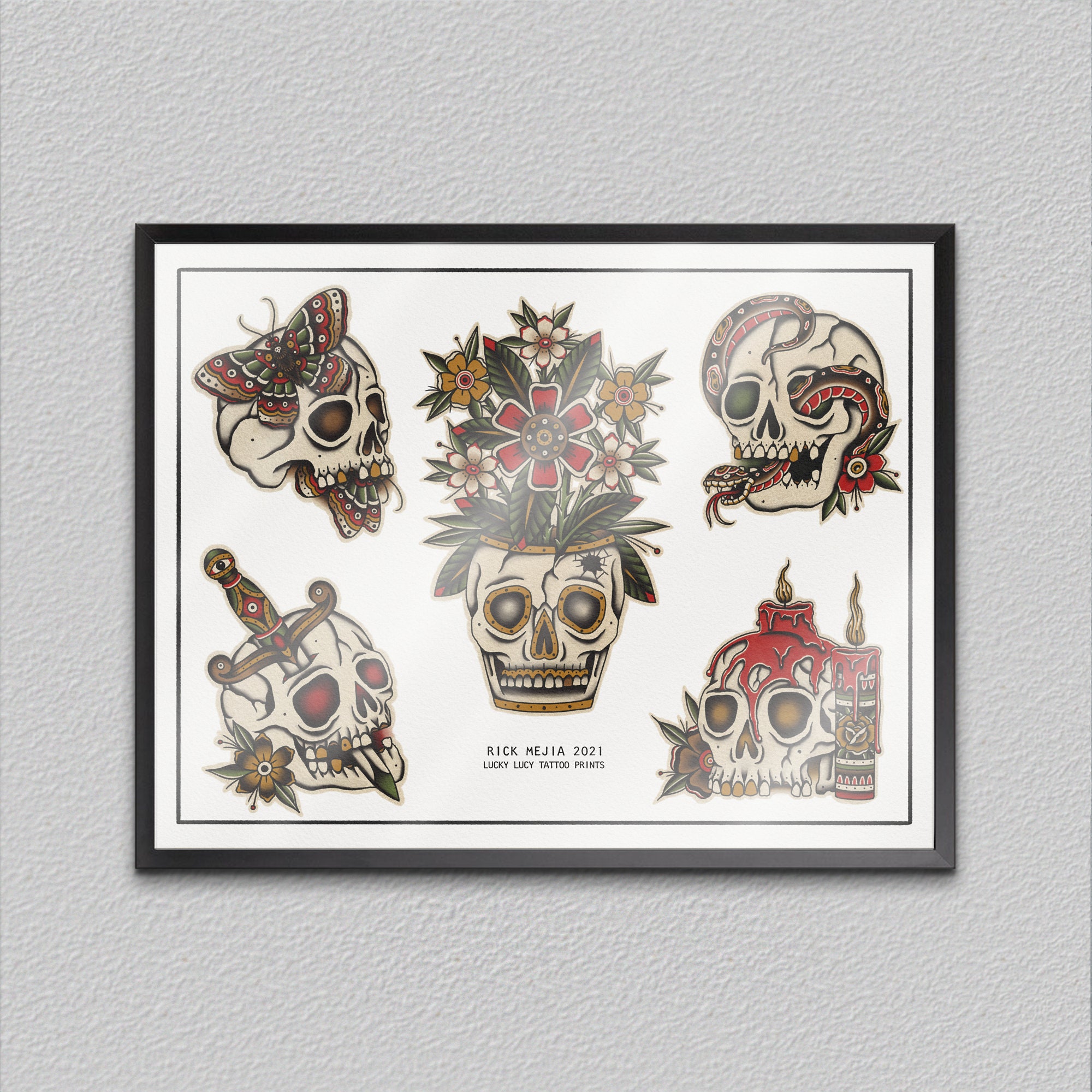 Print 11x14 "skull" Tattoo Flash - Etsy