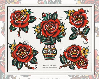 Print 11x14 "Rose" Tattoo Flash