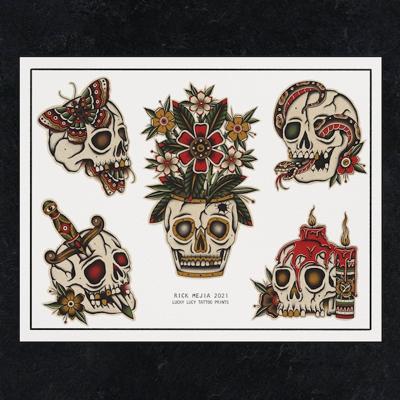 American Traditional Tattoo Flash Skull