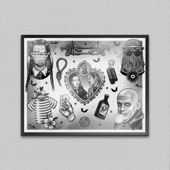 Print 11x14 addams Family Tattoo Flash - Etsy Print 11x14 addams Family Tattoo Flash - Etsy