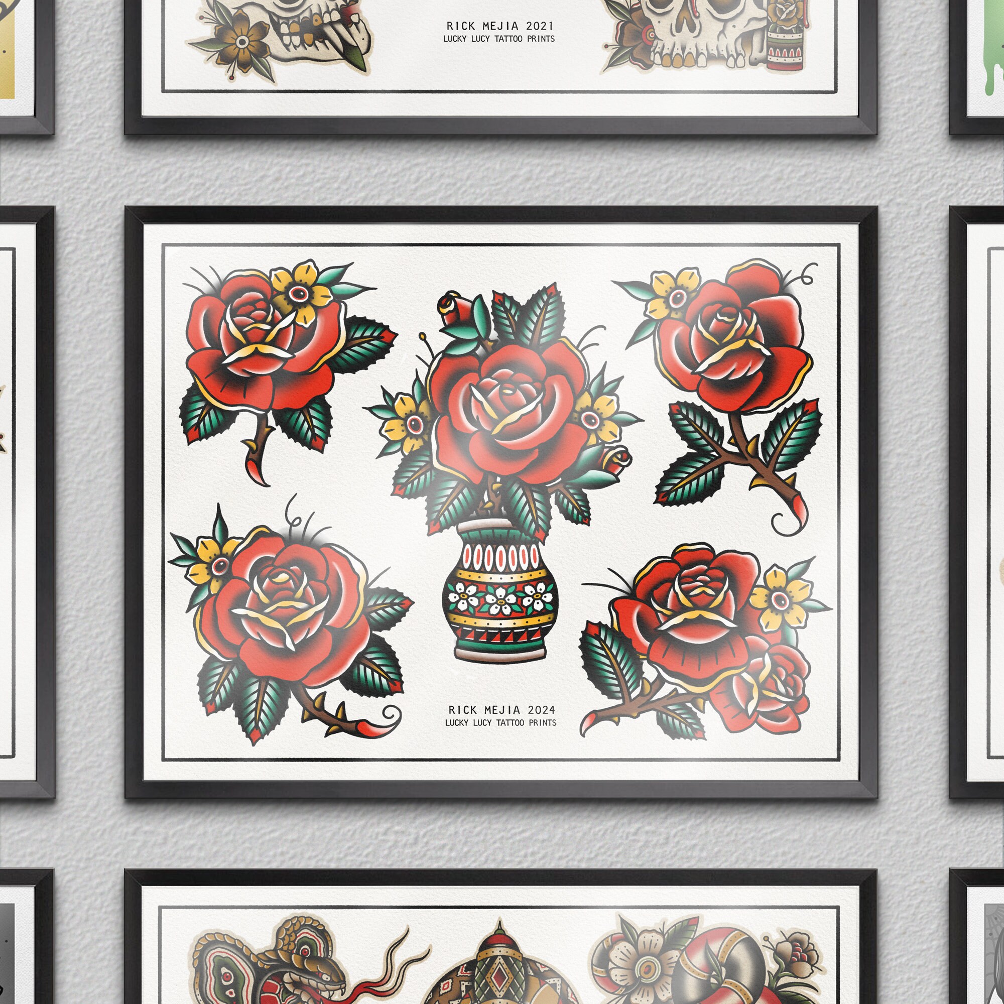 Print 11x14 "rose" Tattoo Flash - Etsy