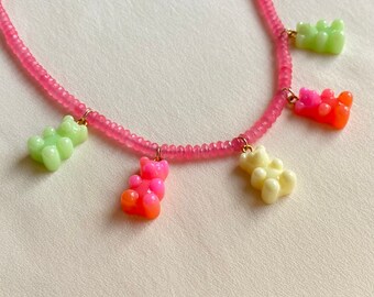 hard stones and gummy bears Adjustable pink Agata necklace