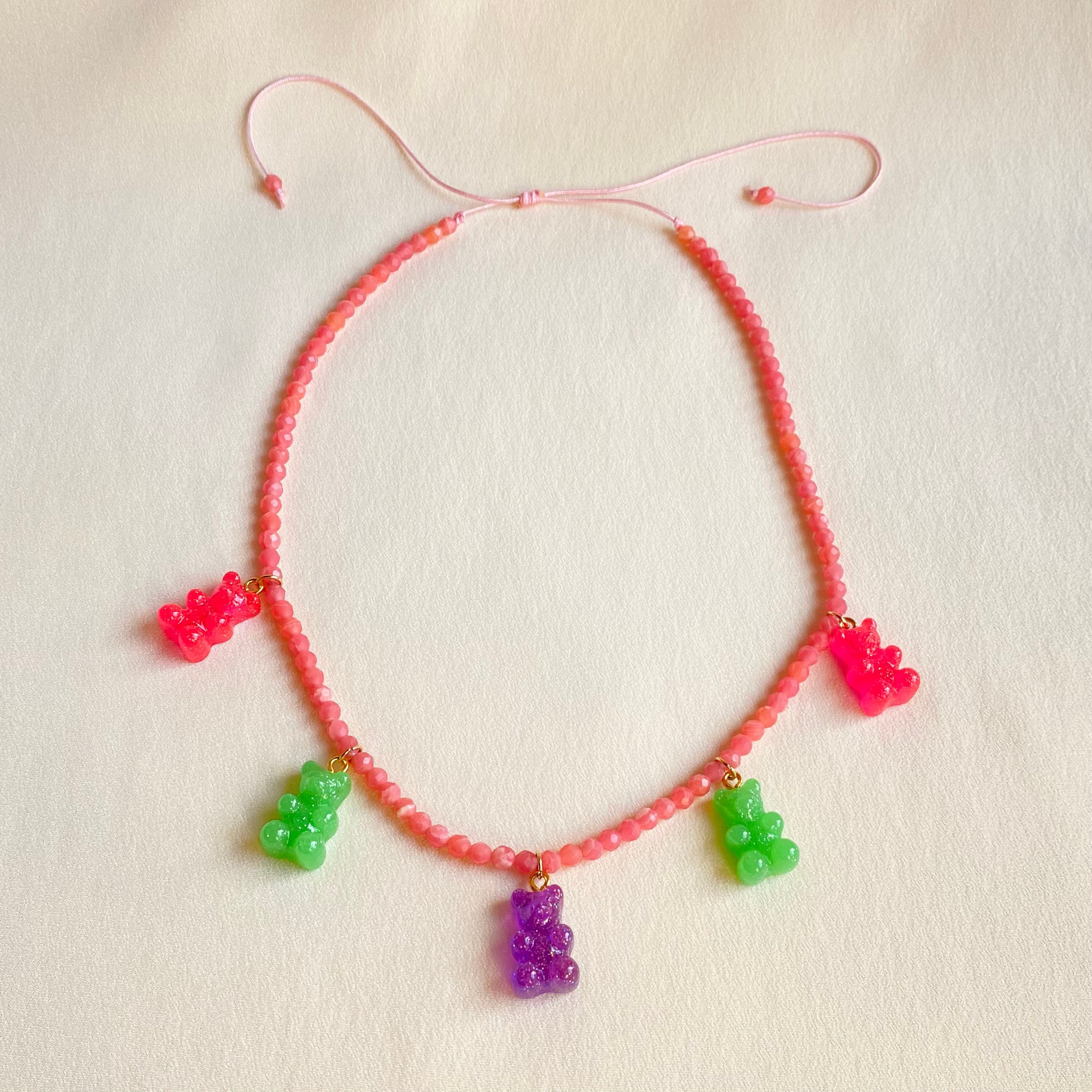 hard stones and gummy bears Adjustable pink Agata necklace