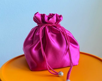 Borsa borsetta da sera da polso pouch da cerimonia matrimonio in raso sacchettino porta gioie tantissimi colori