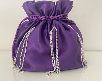 Borsa borsetta da sera da polso con Strass Cristalli pouch da cerimonia matrimonio in raso sacchettino porta gioie tantissimi colori