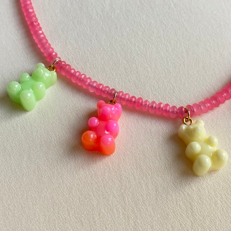 hard stones and gummy bears Adjustable pink Agata necklace