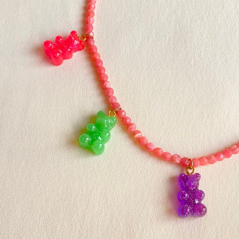 hard stones and gummy bears Adjustable pink Agata necklace