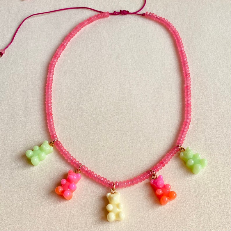 hard stones and gummy bears Adjustable pink Agata necklace