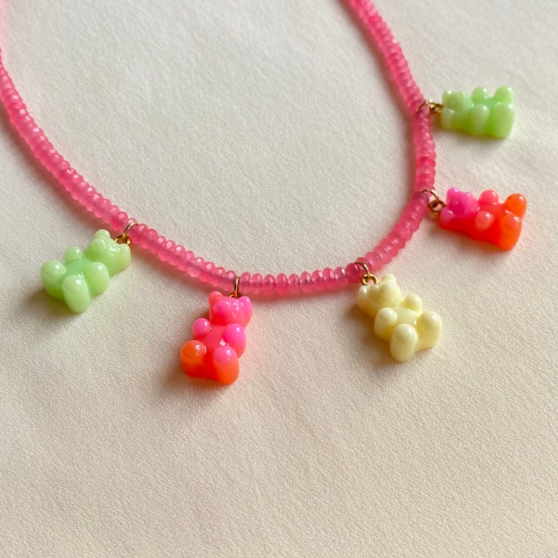 hard stones and gummy bears Adjustable pink Agata necklace