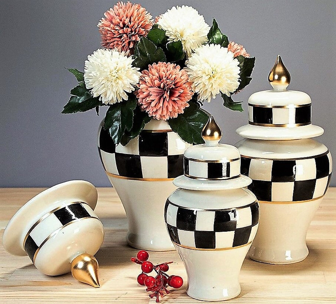 Black and White Checkered Vase Modern Design Ceramic Vase Etsy