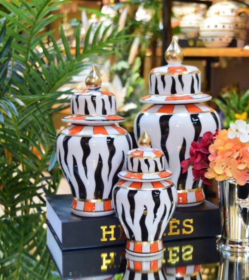 Zebra Ceramic Ginger Jar With Lid Set of 3 Handmade Ceramic Etsy