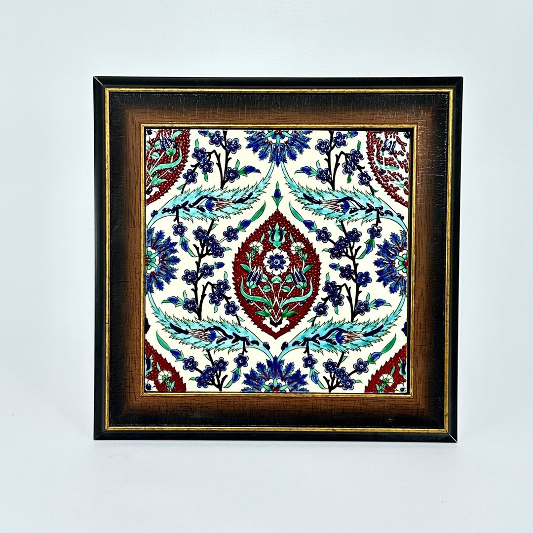 Red Ceramic Turkish Tile With Frame, Home Decor Tile, Wall Art Tile