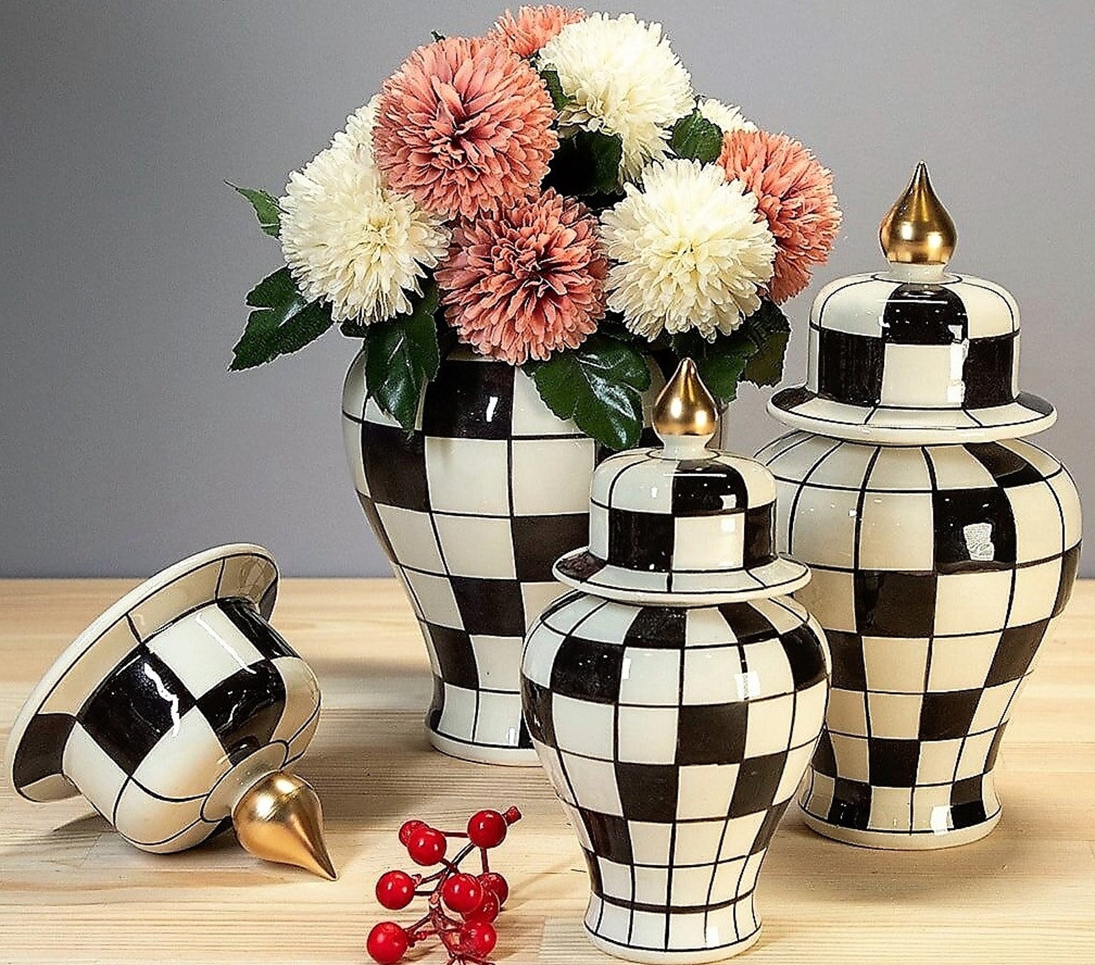 Black and White Checkered Vase Modern Design Ceramic Vase Etsy