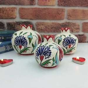 Decorative Pomegranate Vases, Ceramic Handmade, Pottery, Carnation and Tulip Motifs,  Home Decor, Office Decor, Trinket, Blessing, Good Luck