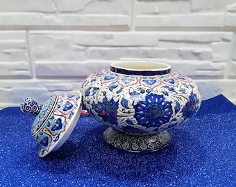 Turkish Ceramic Vase With Lid, Handmade, Colorful Flower Pattern,Jar,Home Decoration,Floor Vase,Turkish Pottery,Flower,Storage Container,Urn