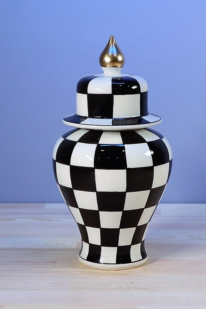 Check Pattern Ginger Jar Black and White Ginger Jars Triple Etsy