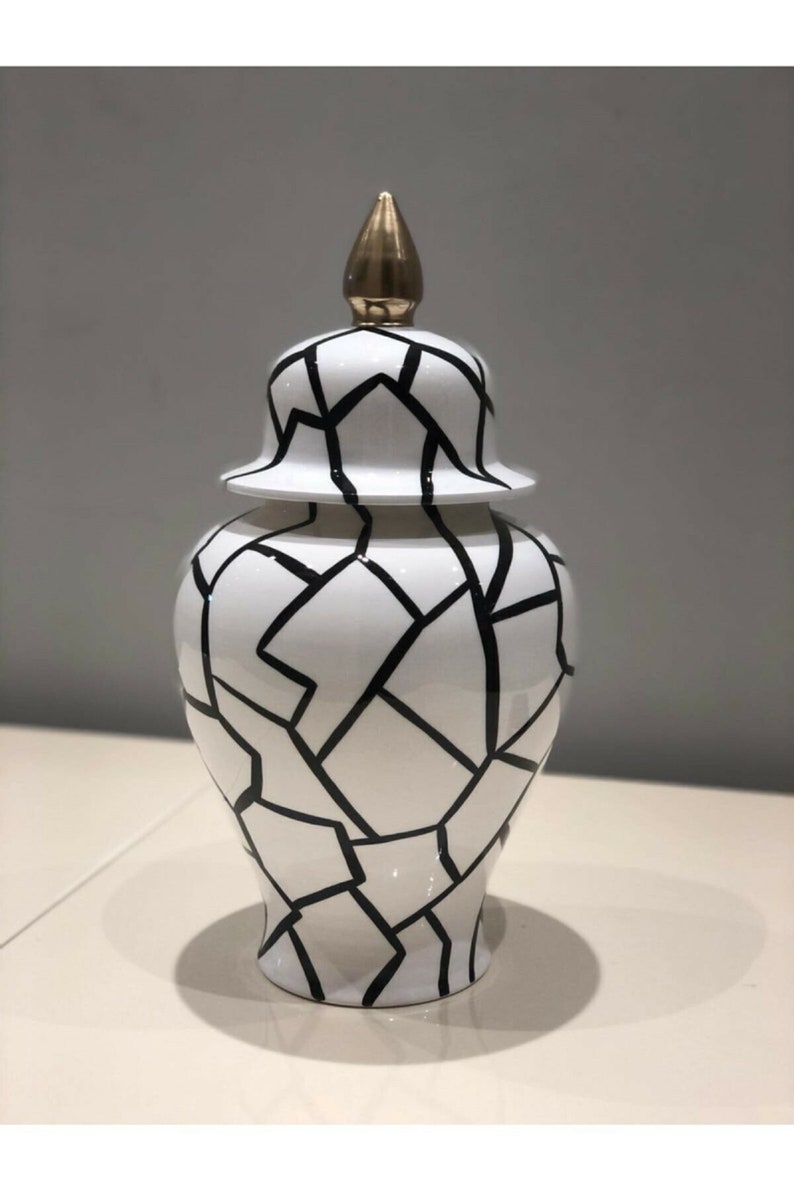 Black and White Ceramic Lid Vase Jar Original Design Etsy