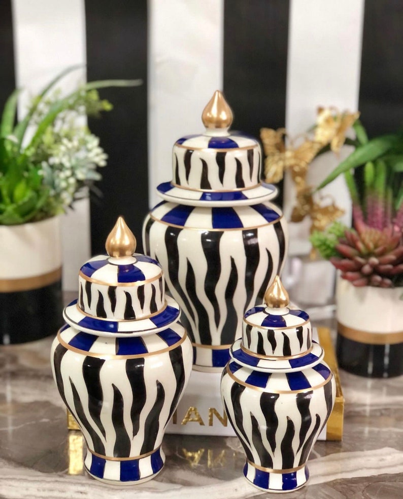 Zebra Ceramic Ginger Jar With Lid Set of 3 Handmade Ceramic Etsy