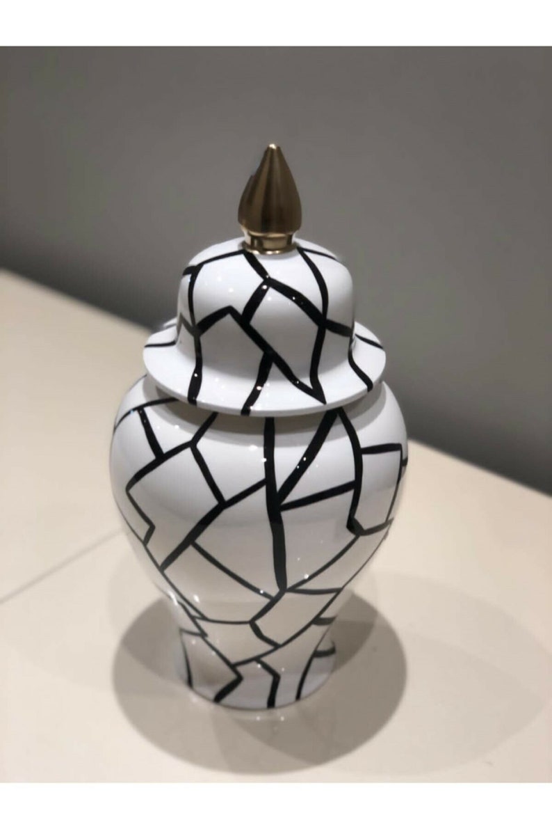Black and White Ceramic Lid Vase Jar Original Design Etsy